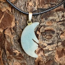 Crescent MOON Pendant Necklace Double Sided Moon Face Carved Amazonite C... - £10.15 GBP