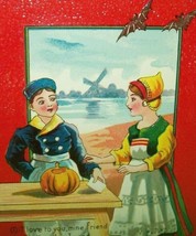 Halloween Greetings Postcard Dutch Windmill Bats Embossed Portland 1910 Gel Coat - £56.59 GBP