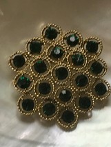 Vintage Goldtone Twist Rope Rimmed Green Rhinestones Flower Pin Brooch –  - £9.56 GBP