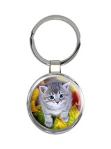 Cat : Gift Keychain Cute Animal Kitten Funny Friend Leaves Fall Autumn - £6.31 GBP