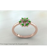 Natural Tsavorite  And CZ  Round Gemstone Sterling Silver Women Ring - €55,16 EUR