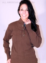VINTAGE 1981 100% WOOL MILITARY BROWN 5 BUTTON SWEATER MEDIUM 38-40 - £25.29 GBP