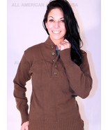 VINTAGE 1981 100% WOOL MILITARY BROWN 5 BUTTON SWEATER MEDIUM 38-40 - $30.59