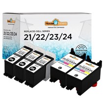 5pk Series 21 22 23 24 Black &amp; Color Ink Cartridges for Dell X752N X753N... - $31.99