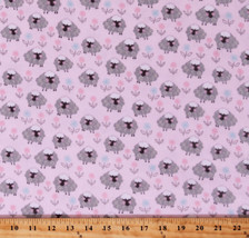 Flannel Sheep Flowers Pink Playful Cuties Kids Cotton Flannel Fabric BTY D275.14 - £7.18 GBP