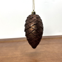 Vintage Christmas Plastic Glitter Brown Pine Cone 4&quot; Hanging Ornament Decor Art - $10.99