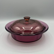 Corning Ware Vision V-31-B 1Qt 1L Cranberry Ribbed Glass Cookware &amp; Pyre... - £17.36 GBP