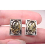 (PE40-K) oval Green Amber + .925 Sterling SILVER rectangle stud EARRINGS... - $61.53 CAD