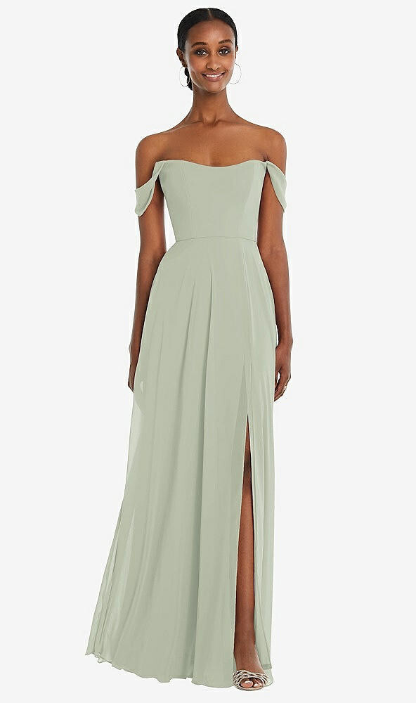 After Six 1560..Off-the-Shoulder Basque Neck Maxi Dress.....Celadon...Sz... - $94.05