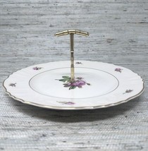 Victoria Rose Serving Plate W Center Brass Handle Grannycore Cottagecore 10” W - £28.00 GBP
