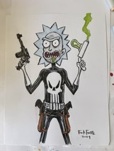Original Art Punisher Rick Mashup Rick &amp; Morty Original Drawing By Frank... - £51.45 GBP