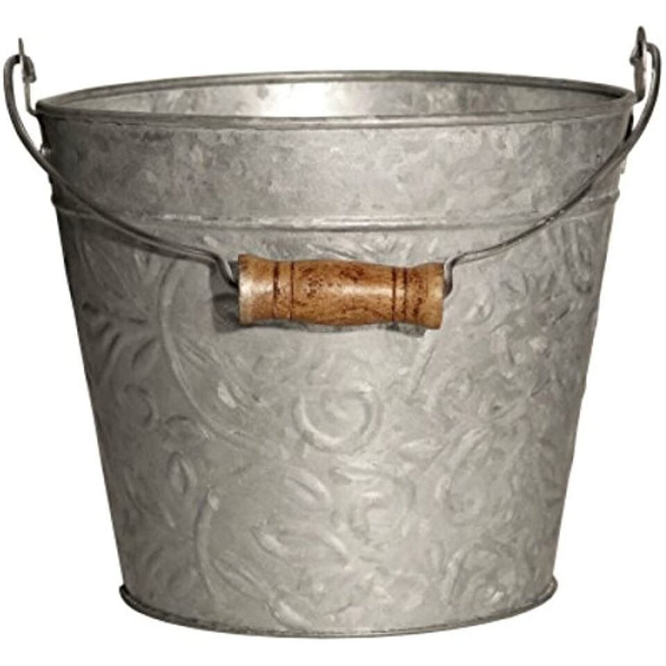 Robert Allen Mpt01631 Floral Metal Planter With Handle, 8&quot;, Galvanized - $28.98