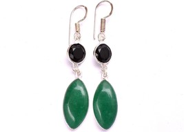 Verde Onix 925 Gema Plata de Ley Oro / Chapado en Oro Rosa Pendientes Artesanos - £21.47 GBP+