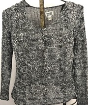 Chico&#39;s Women’s Design Blouse sweater Top Sz 1 Textured Tweed Black white - £9.00 GBP