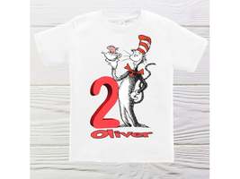 CAT IN the HAT birthday shirt Kids Birthday shirt  Toddler Cat in the Hat person - £11.95 GBP