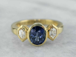 2CT Oval Cut CZ Blue Sapphire Bezel Wedding Ring 14K Yellow Gold Plated Sliver - £89.71 GBP