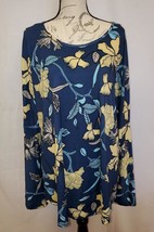 MSRP $38 Z Avenue Yellow &amp; Navy Floral Bell-Sleeve Tunic Navy Size XL - £9.85 GBP