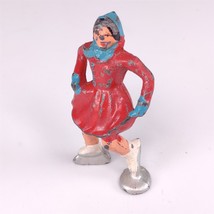 ✅ Vintage Barclay Red Blue Skater Woman Winter Classic Figure Cast Lead Metal - £9.66 GBP