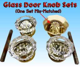 Vintage 12 Point Glass Door Knobs &amp; Spindles 2 Sets, One Mis-Matched, See Photos - £56.41 GBP