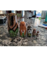 5 pc Set Hand Painted Lion Animal Wooden Nesting Dolls Matryoshka Figurines - $282.69 MXN