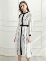 Midi Dresses For Women Geometry Printed Designer Long Sleeve Slim Elegant Dress  - £327.22 GBP