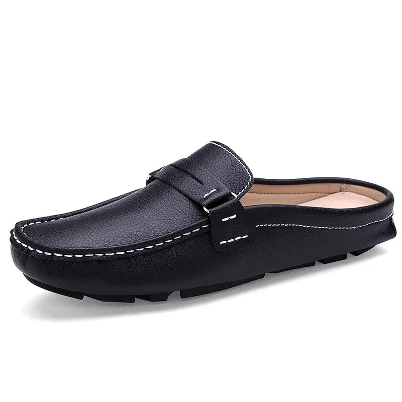 Men Slippers Fashion Leather Loafers Outdoor Non-slip Casual Driving Shoes Men M - £41.84 GBP