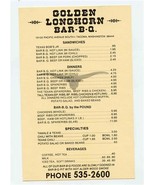 Golden Longhorn Bar B Q Menu Pacific Ave South Tacoma Washington 1980&#39;s - £14.08 GBP