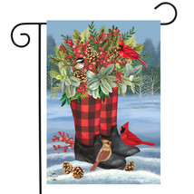 Winter Boots Garden Flag Checkered Cardinals Greenery 12.5&quot; X 18&quot; - £15.95 GBP