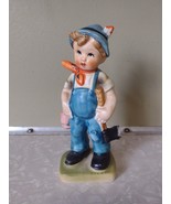 Vintage Hummel Like Figurine Boy w/ Axe LOGGER WOODSMAN LUMBERJACK LOGGING - $18.49