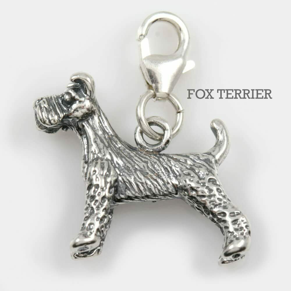 Fox Terrier Dog Charm 3-d Solid Sterling Silver - $47.52