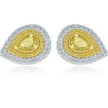 Certifié GIA 1.62 CT Poire Naturel Déguisement Diamant Jaune Clou Boucles 18k Or - $6,731.16