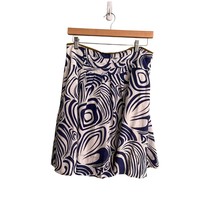 CABI LOMBARD Size 4 Blue White Swirl Print Skirt Olive Green Trim Style ... - $16.79