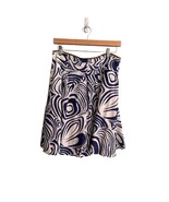 CABI LOMBARD Size 4 Blue White Swirl Print Skirt Olive Green Trim Style ... - £13.30 GBP