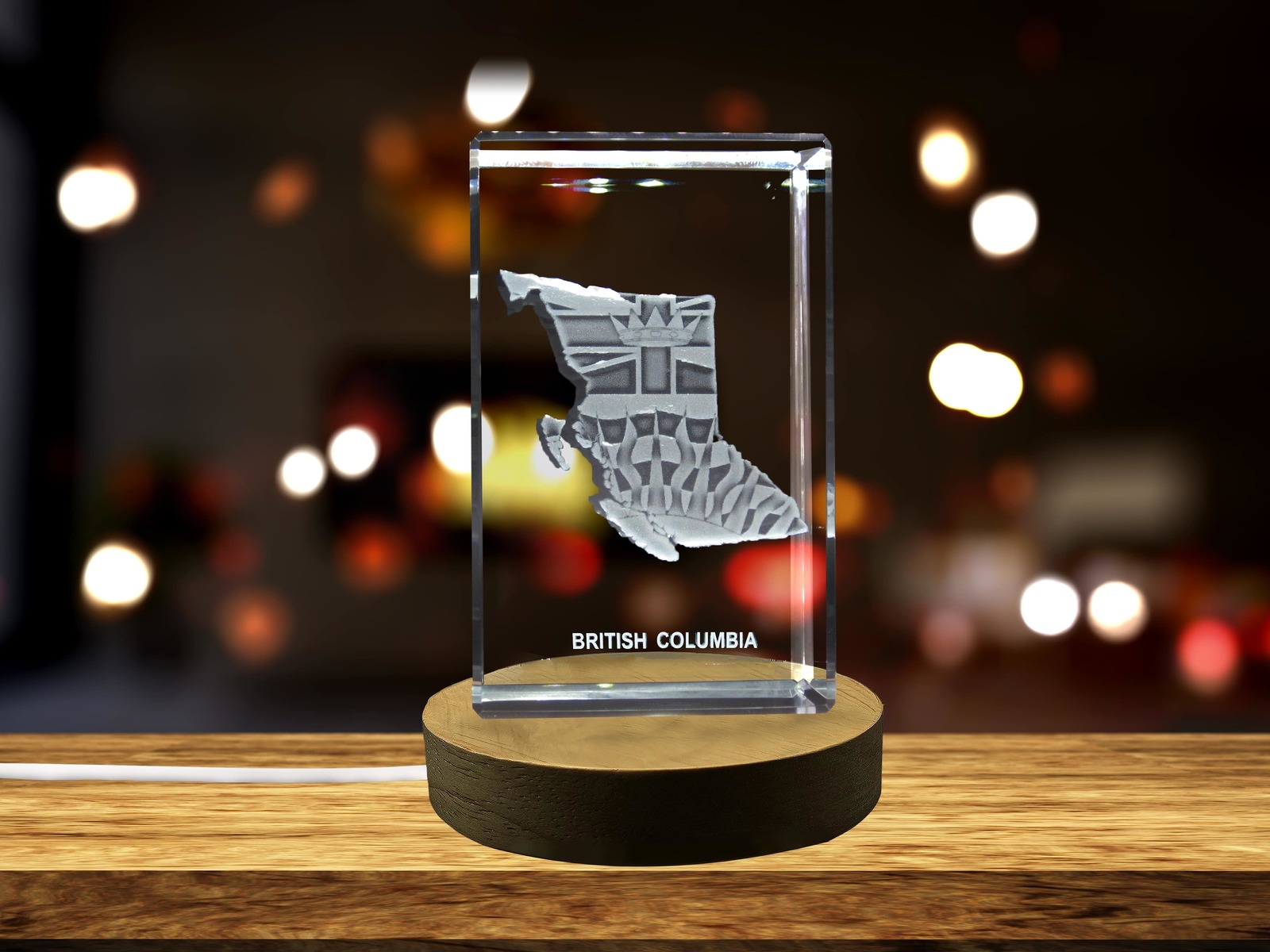LED Base included | British Columbia 3D Engraved Crystal 3D Engraved Crystal