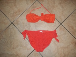 bikini swimwear mossimo orange liner covered by mesh small top medium bo... - $16.00
