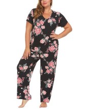 Flora by Flora Nikrooz Womens Plus Size Floral-Print Pajama Set 1X Color Black - £34.75 GBP