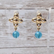 Vintage Givenchy Clip On Earrings Gold Tone &amp; Blue Dangle - £58.96 GBP