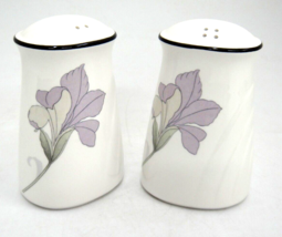 Noritake Cafe du Soir Salt and Pepper Shakers Black Band Purple Floral - $9.40