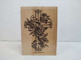 Stampin&#39; Up! Rubber Wood Back Single Stamp 1998 He Is Risen Easter Cross... - £11.08 GBP