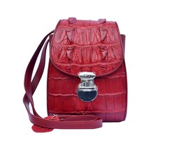 Beautiful Fire Red Horn Back Genuine Crocodile Leather Women Classy Hand Bag - £156.47 GBP