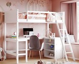 Wooden Twin Loft Bed With Underneath Desk And Bookshelves, For Kids Teen... - $818.99