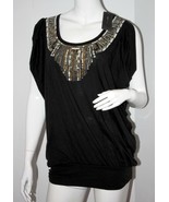 BCBG Max Azria Goddess Embroidered Scoop Neck Beaded Top Black ( M ) - $121.76 CAD