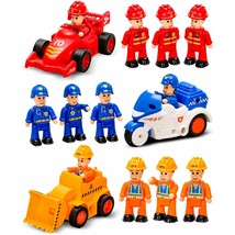 12-Pcs People Figures &amp; Toy Cars Playset - Fireman, Police, Construction... - $43.99