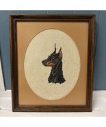 Vintage Cross Stitch-Doberman Framed 11” x 13” Hanging Frame W/ Oval Mat... - $24.74