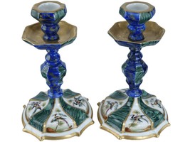 c1920 French Sevres Style Candlesticks with Birds of Paradise - $445.50