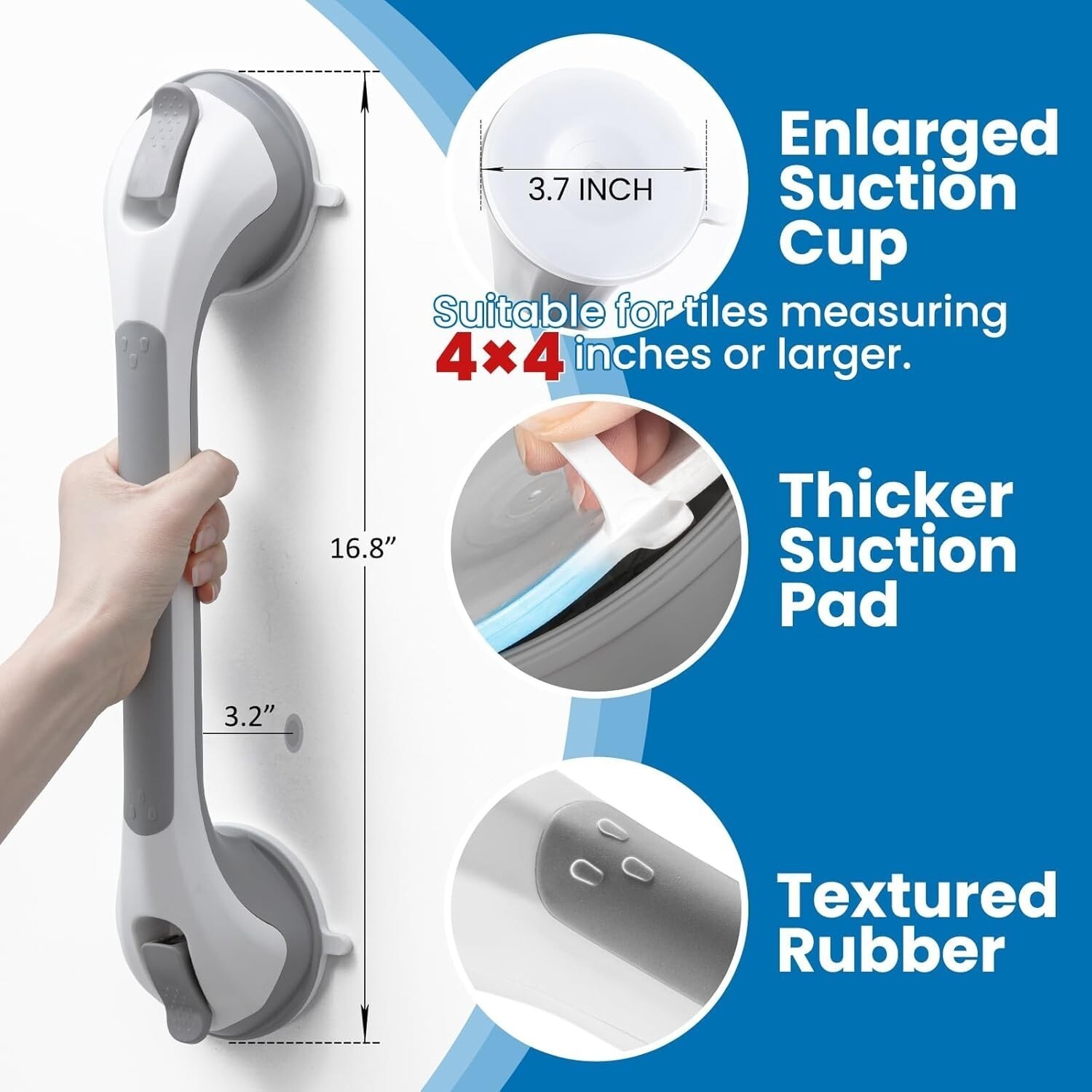 2 Pack Shower Grab Bars for Bathtubs and Showers, Easy to 16.8” 2 Set Gray Item image 2