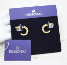 Vintage Signed Swarovski Crystal Gold Half Hoop Stud EARRINGS Jewellery - £34.38 GBP