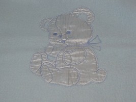 Vintage Quiltex Made in USA Fleeced Acrylic Baby Boy Blanket Blue Teddy Bear - £35.49 GBP