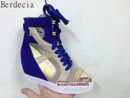New Height Increasing Women Wedges Heel Mixed Colors High Top Female Chain Flats - £148.15 GBP