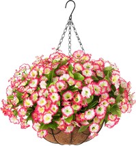 Ammyoo Artificial Hanging Flowers In Basket, Artificial Petunias Flower, Pink - £33.82 GBP